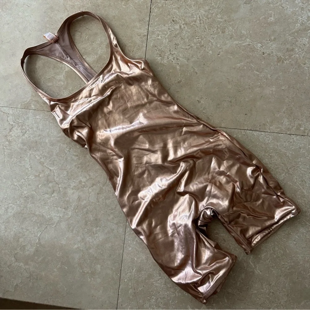 SKIMS (C4) Metallic Swim Cycle Suit Champagne NWT SIZE S